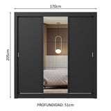 Placard Matrimonial 3 Puertas Corredizas con Espejo Negro Nobre