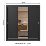 Placard Matrimonial 3 Puertas Corredizas con Espejo 2 Cajones Negro Sublime