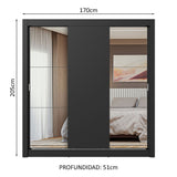Placard Matrimonial 3 Puertas Corredizas con Espejos Negro Nobre