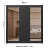 Placard Matrimonial 3 Puertas Corredizas con Espejos 2 Cajones Negro Sublime