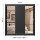 Placard Matrimonial 3 Puertas Corredizas con Espejos 4 Cajones Negro Sublime Plus