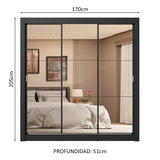 Placard Matrimonial 3 Puertas Corredizas de Espejo 4 Cajones Negro Sublime Plus