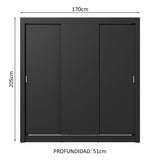 Placard Matrimonial 3 Puertas Corredizas Negro Sublime Plus
