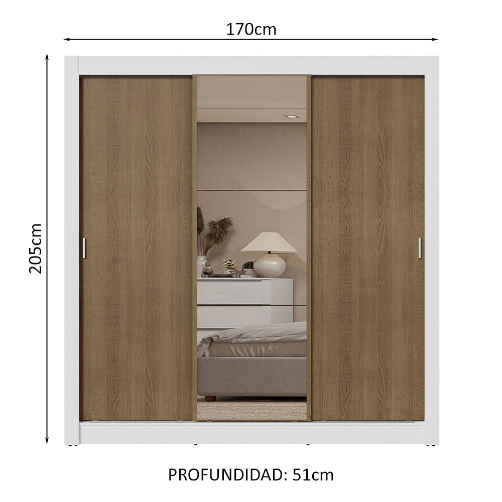 Placard Matrimonial 3 Puertas Corredizas con Espejo 2 Cajones Blanco/Marrón Sublime