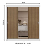 Placard Matrimonial 3 Puertas Corredizas con Espejo 2 Cajones Blanco/Marrón Sublime