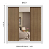 Placard Matrimonial 3 Puertas Corredizas con Espejo 4 Cajones Blanco/Marrón Sublime Plus