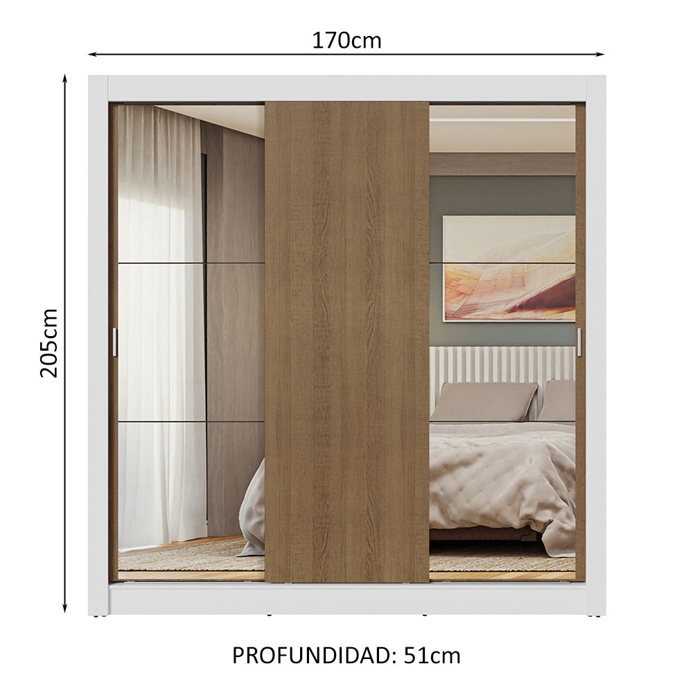 Placard Matrimonial 3 Puertas Corredizas con Espejos Blanco/Marrón Nobre