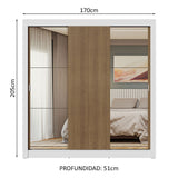 Placard Matrimonial 3 Puertas Corredizas con Espejos Blanco/Marrón Nobre