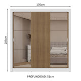 Placard Matrimonial 3 Puertas Corredizas con Espejos 2 Cajones Blanco/Marrón Sublime