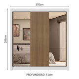Placard Matrimonial 3 Puertas Corredizas con Espejos 4 Cajones Blanco/Marrón Sublime Plus
