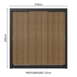 Placard Matrimonial 3 Puertas Corredizas Negro/Marrón Nobre