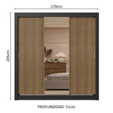 Placard Matrimonial 3 Puertas Corredizas con Espejo 2 Cajones Negro/Marrón Sublime