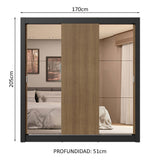Placard Matrimonial 3 Puertas Corredizas con Espejos 4 Cajones Negro/Marrón Sublime Plus