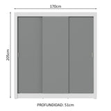 Placard Matrimonial 3 Puertas Corredizas Blanco/Gris Nobre