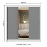 Placard Matrimonial 3 Puertas Corredizas con Espejo Blanco/Gris Nobre