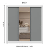 Placard Matrimonial 3 Puertas Corredizas con Espejos 4 Cajones Blanco/Gris Sublime Plus