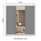 Placard Matrimonial 3 Puertas Corredizas con Espejo 4 Cajones Blanco/Gris Sublime Plus