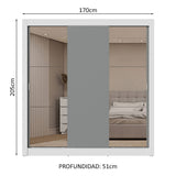 Placard Matrimonial 3 Puertas Corredizas con Espejo 2 Cajones Blanco/Gris Sublime
