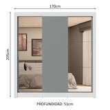 Placard Matrimonial 3 Puertas Corredizas con Espejos 4 Cajones Blanco/Gris Sublime Plus