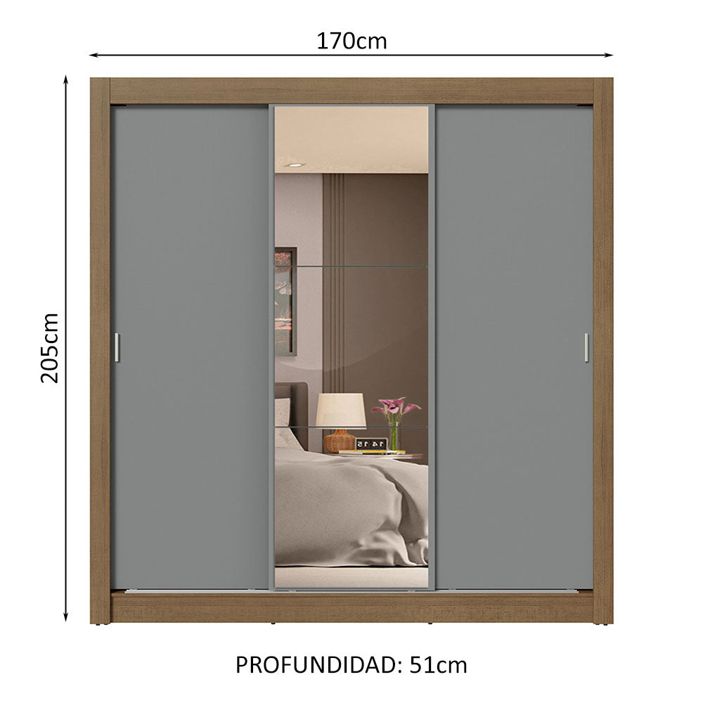 Placard Matrimonial 3 Puertas Corredizas 4 Cajones Blanco/Gris Sublime Plus