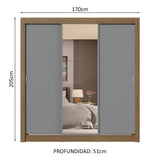 Placard Matrimonial 3 Puertas Corredizas 4 Cajones Blanco/Gris Sublime Plus