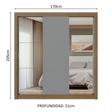 Placard Matrimonial 3 Puertas Corredizas con Espejo Marrón/Gris Nobre