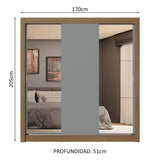 Placard Matrimonial 3 Puertas Corredizas con Espejo 4 Cajones Marrón/Gris Sublime Plus