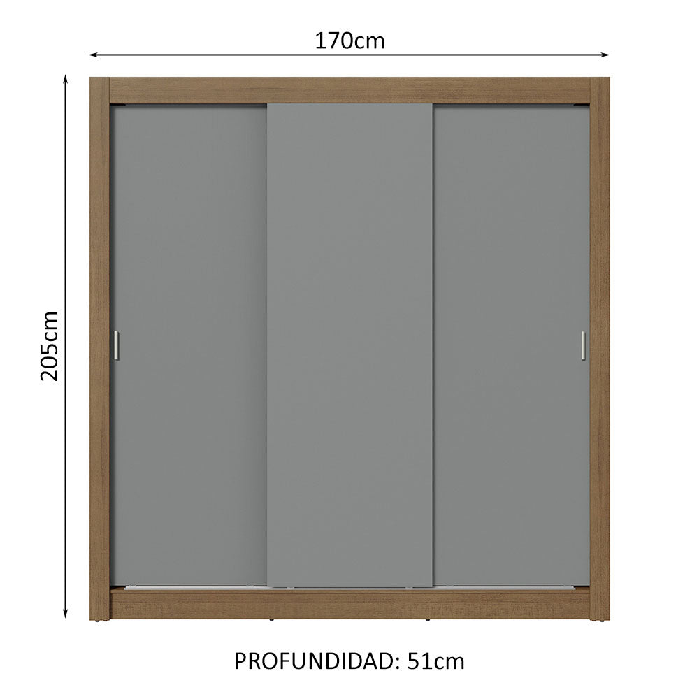 Placard Matrimonial 3 Puertas Corredizas con Espejos 4 Cajones Marrón/Gris Sublime Plus