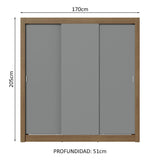 Placard Matrimonial 3 Puertas Corredizas con Espejos 4 Cajones Marrón/Gris Sublime Plus