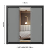 Placard Matrimonial 3 Puertas Corredizas con Espejos Marrón/Gris Nobre