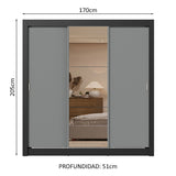 Placard Matrimonial 3 Puertas Corredizas 2 Cajones Negro/Gris Sublime