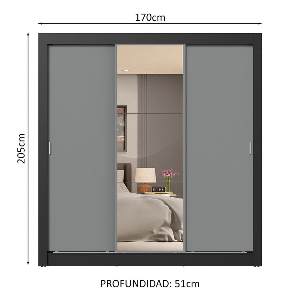 Placard Matrimonial 3 Puertas Corredizas 4 Cajones Marrón/Gris Sublime Plus