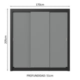 Placard Matrimonial 3 Puertas Corredizas 2 Cajones Negro/Gris Sublime