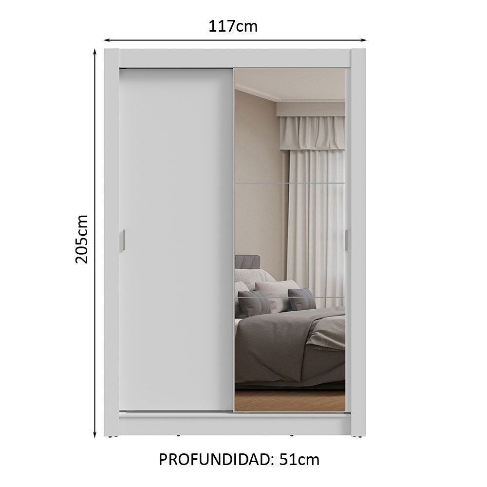 Placard 2 Puertas Corredizas con Espejo Blanco Milano