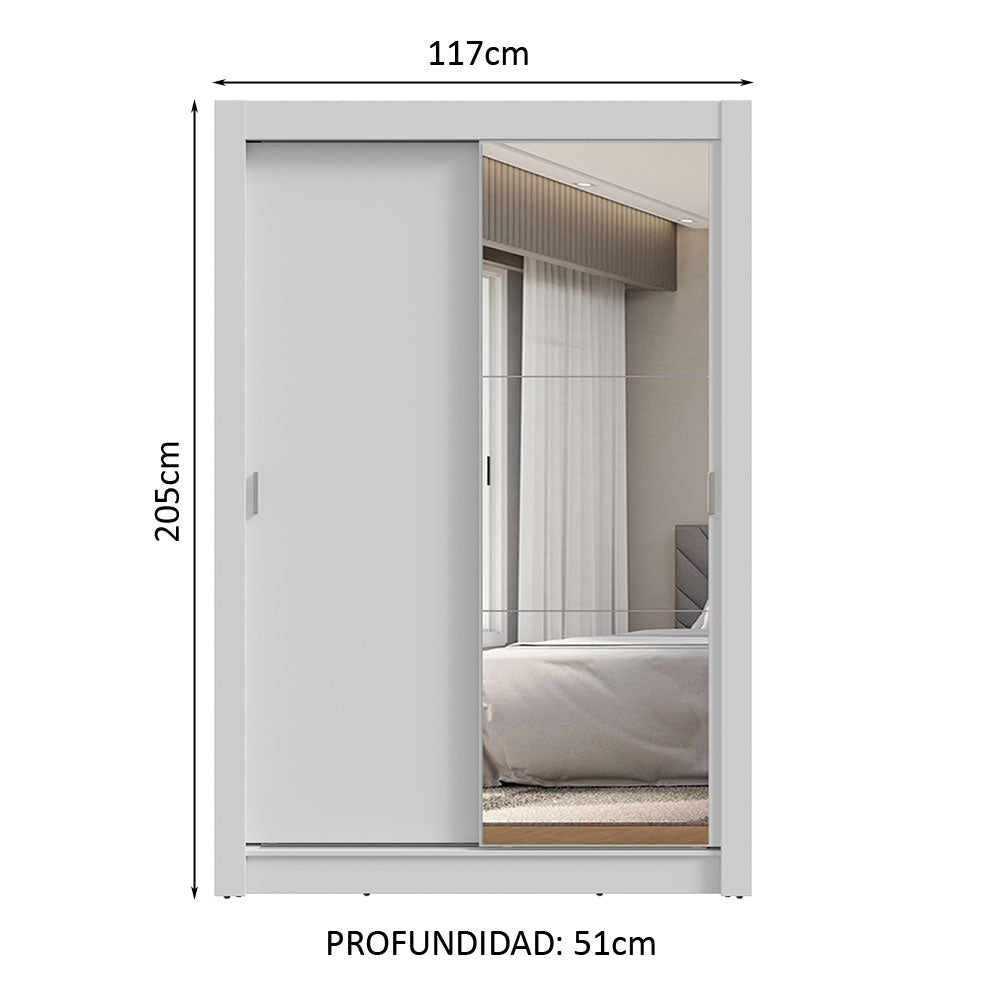Placard 2 Puertas Corredizas con Espejo 2 Cajones Blanco Vivare
