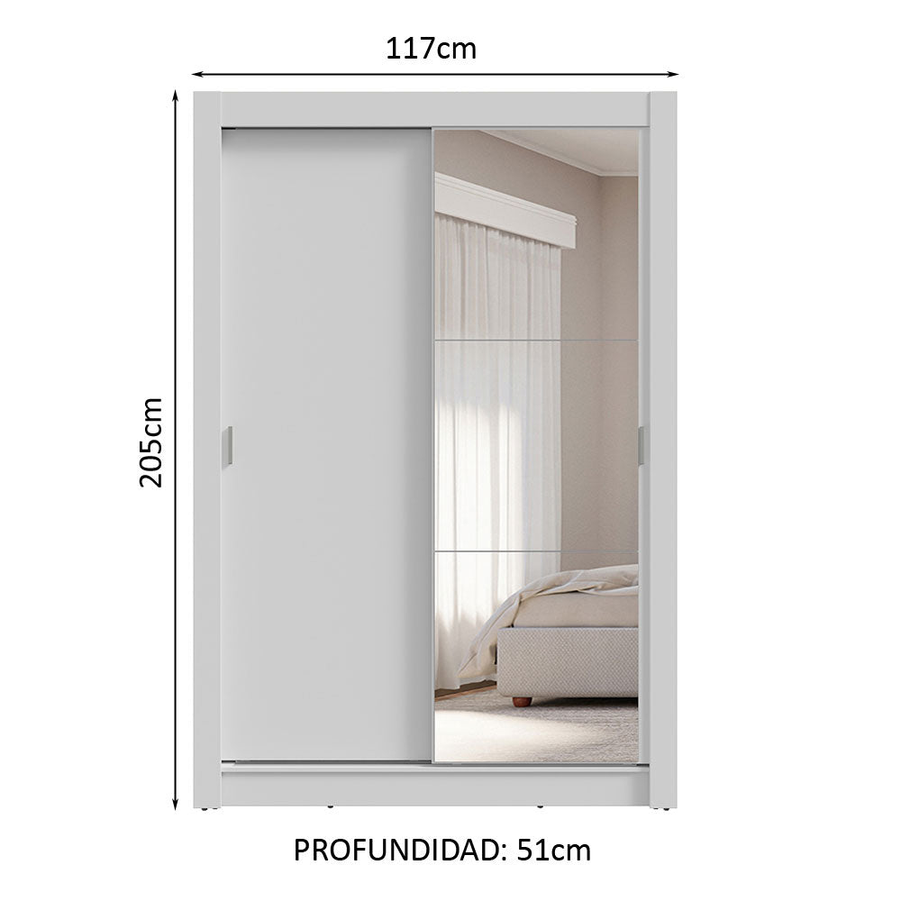 Placard 2 Puertas Corredizas con Espejo 4 Cajones Blanco Vivare Plus