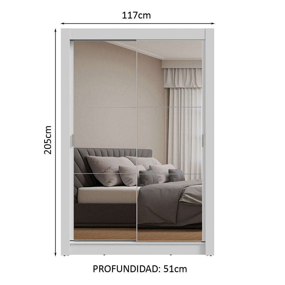 Placard 2 Puertas Corredizas con Espejos Blanco Milano
