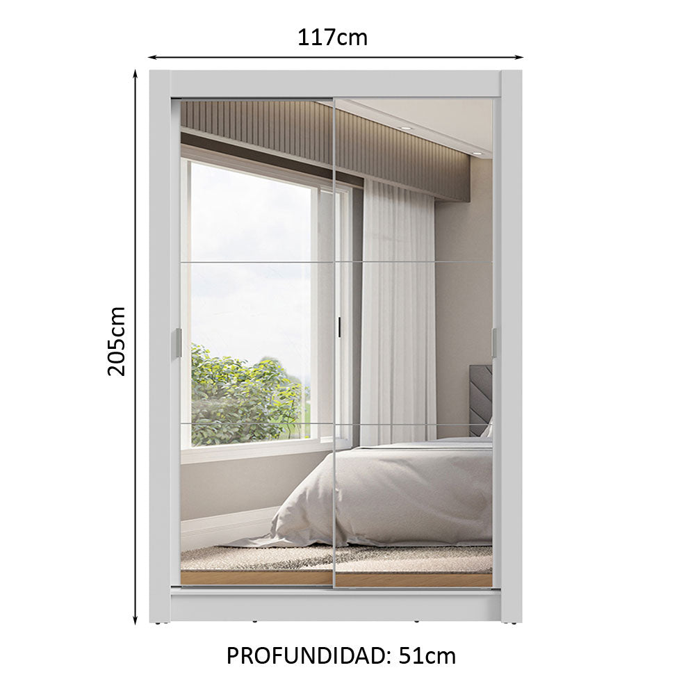 Placard 2 Puertas Corredizas con Espejos 2 Cajones Blanco Vivare