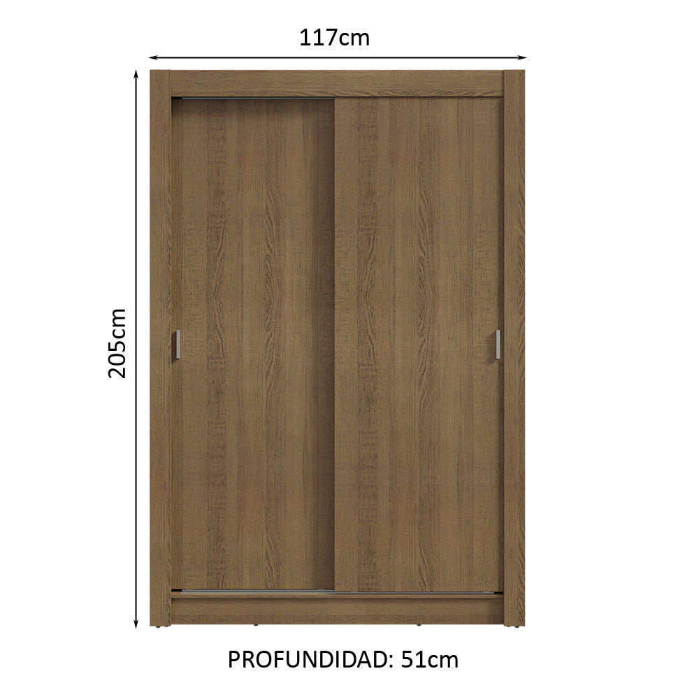 Placard Soltero 2 Puertas Corredizas Marrón Milano