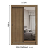 Placard Soltero 2 Puertas Corredizas con Espejo Marrón Milano