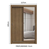 Placard Soltero 2 Puertas Corredizas con Espejo 2 Cajones Marrón Vivare
