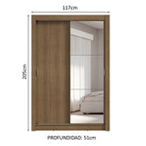Placard Soltero 2 Puertas Corredizas con Espejo 4 Cajones Marrón Vivare Plus