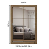 Placard Soltero 2 Puertas Corredizas con Espejos Marrón Milano