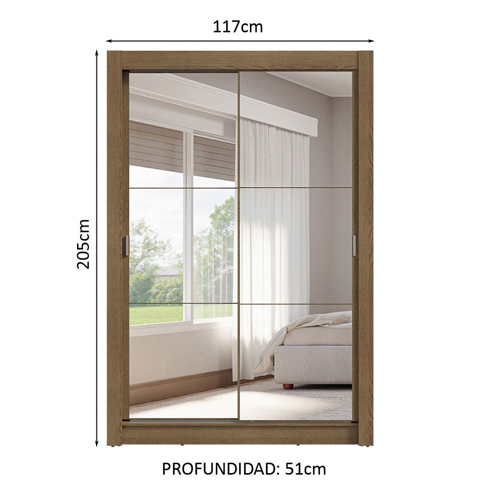Placard Soltero 2 Puertas Corredizas con Espejos 4 Cajones Marrón Vivare Plus