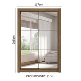 Placard Soltero 2 Puertas Corredizas con Espejos 4 Cajones Marrón Vivare Plus