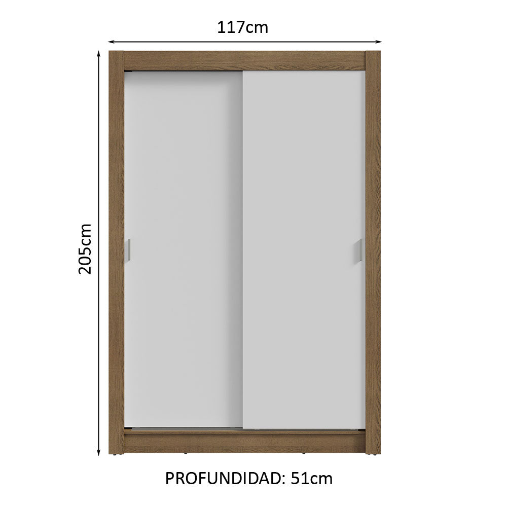 Placard Soltero 2 Puertas Corredizas Marrón/Blanco Milano