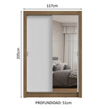 Placard Soltero 2 Puertas Corredizas con Espejo Marrón/Blanco Milano