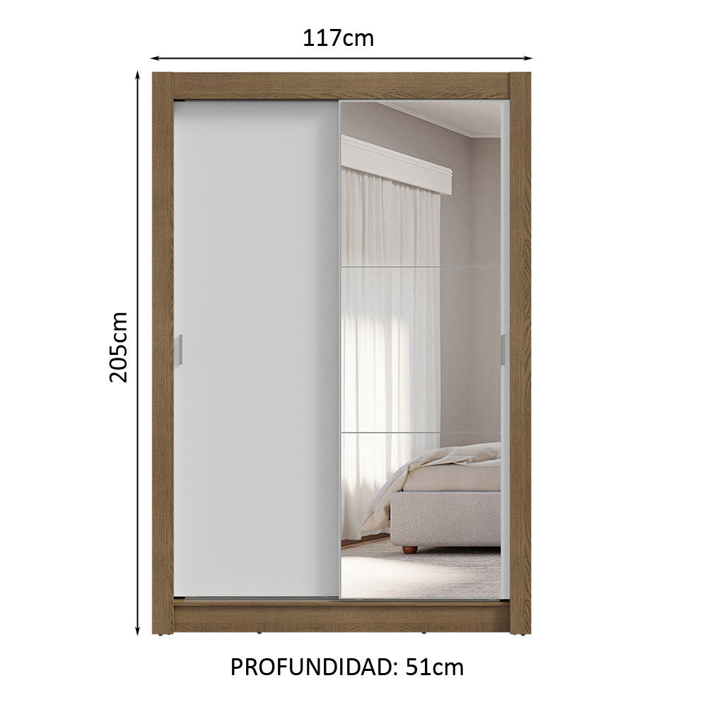 Placard Soltero 2 Puertas Corredizas con Espejo 4 Cajones Marrón/Blanco Vivare Plus