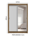 Placard Soltero 2 Puertas Corredizas con Espejo 4 Cajones Marrón/Blanco Vivare Plus