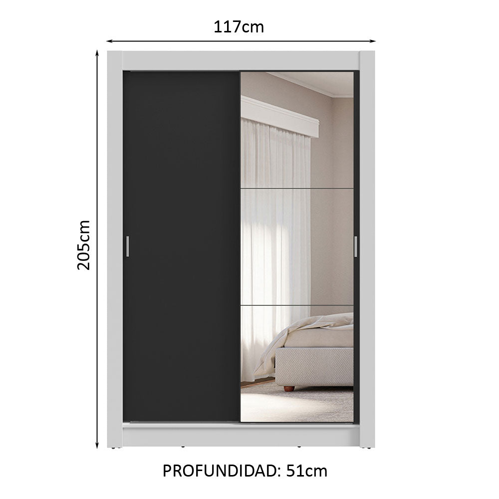 Placard 2 Puertas Corredizas con Espejo 4 Cajones Blanco/Negro Vivare Plus